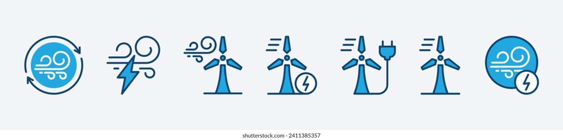 Wind power plant icon set. Wind power energy thin line icon symbol. Renewable and green electricity energy. Alternative sources energy. Vector illustration