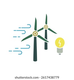 wind power plant icon, simple flat style, illustration, logo sign symbol pictogram template, for ui or ux isolated on white for mobile app, editable