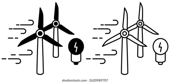 wind power plant icon, simple flat style, illustration, logo sign symbol pictogram template, for ui or ux isolated on white for mobile app, editable