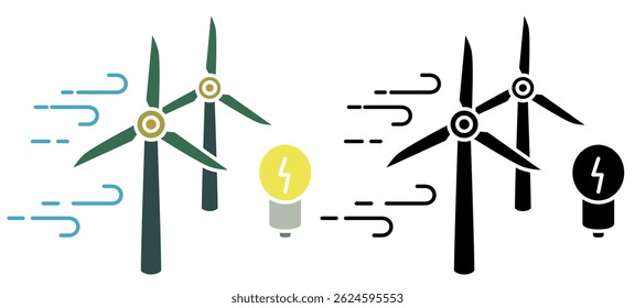 wind power plant icon, simple flat style, illustration, logo sign symbol pictogram template, for ui or ux isolated on white for mobile app, editable