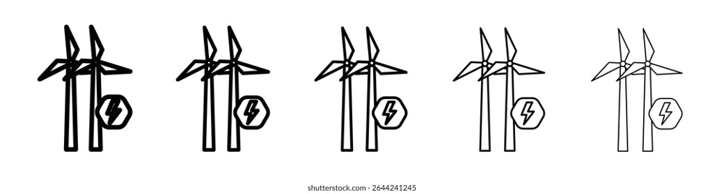Wind power plant icon thin outline logo mark set
