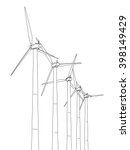 Wind power plant, line drawing illustration