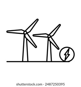 Wind power plant linear logo mark in black and white