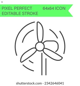 Wind power plant on white background. outline icon. ecology icons .Editable Stroke. 64x64 Pixel Perfect.