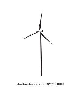 Wind power plant tower, isolated vector silhouette, ink drawing. Electricity