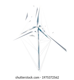 Wind power plant tower, low polygonal isolated vector illustration, geometric drawing from triangles. Clean electricity
