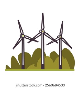 Wind power plant. Wind turbines. Green sustainable eco-friendly energy, alternative power concept. Flat vector illustration. Not AI generated