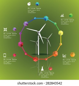 Wind power plant vector image. Green industry infographic