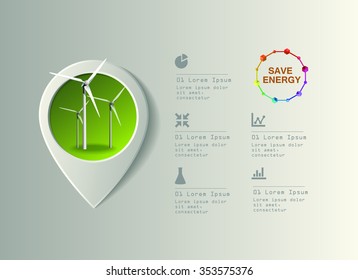 Wind power plant vector image. Green industry infographic