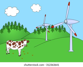 Wind power plants with cow