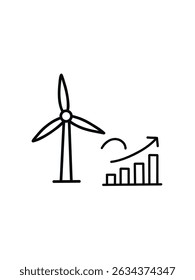 wind power progress,  wind energy growth, doodle vector illustration 