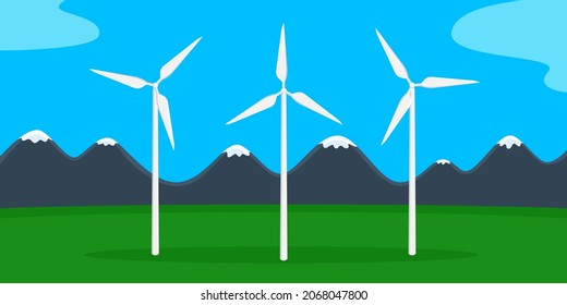 Wind power. Renewable energy sources. Cartoon style. Vector illustration.