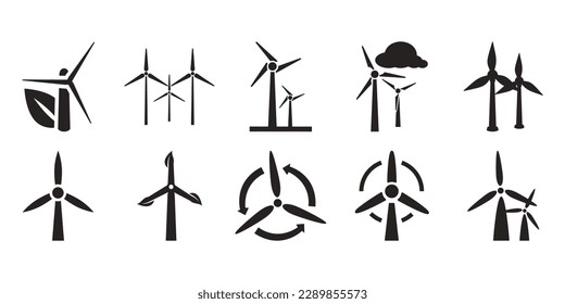 Symbol für Windenergieanlage. Windkraft, Vektorgrafik der Glyphe.