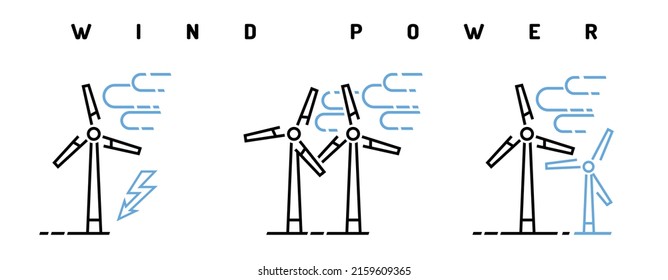 Wind power station icon. Clean wind-derived electricity sign. Renewable energy source. Ecology concept. Editable vector illustration in modern outline style isolated on a white background.