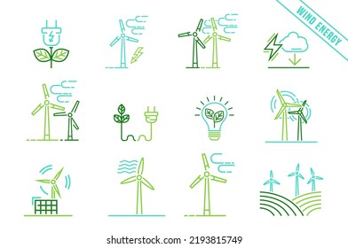 Wind power station icon. Clean wind-derived electricity sign. Renewable energy source. Ecology concept. Editable vector illustration in modern outline style isolated on a white background.