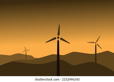 wind power station sunset illustration 