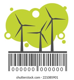 Wind power stations and barcode. Vector