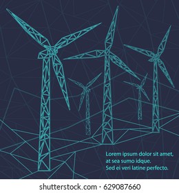 Wind power from triangles. Alternative Energy Sources. Vector illustration green energy. Vector background  in futuristic style. 