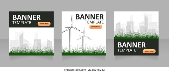 Wind power usage benefits web banner design template. Vector flyer with text space. Advertising placard with customized copyspace. Printable poster for ads. Arial, Calibri Regular fonts used