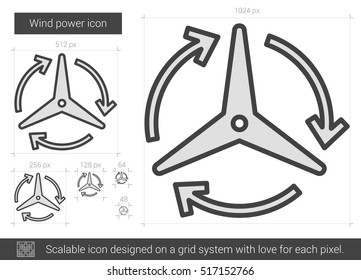 Wind power vector line icon isolated on white background. Wind power line icon for infographic, website or app. Scalable icon designed on a grid system.