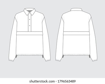 wind proof pullover, front and back, drawing pattern with vector illustration