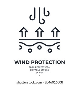 Wind protection and cold weather proof concept editable stroke outline icon isolated on white background flat vector illustration. Pixel perfect. 64 x 64.