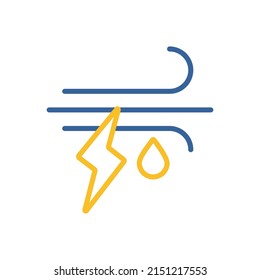 Wind rain lightning isolated vector icon. Meteorology sign. Graph symbol for travel, tourism and weather web site and apps design, logo, app, UI
