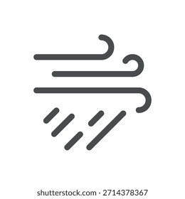 Icono de Clima de viento y lluvia. Viento fuerte de línea delgada con ilustración de lluvia que cae para pronóstico tormentoso, condiciones racheadas y visibilidad reducida. Símbolo de Vector de contorno aislado, pictograma de trazo editable