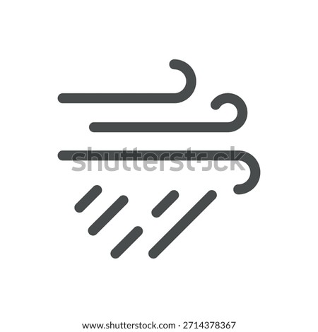 Wind and Rain Weather Icon. Thin Line Strong Wind with Falling Rain Illustration for Stormy Forecast, Gusty Conditions and Reduced Visibility. Isolated Outline Vector Symbol, Editable Stroke Pictogram