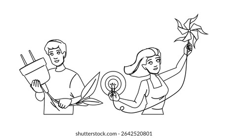 wind renewable energy innovation vector. power environment, turbine farm, environmental global wind renewable energy innovation character. people black line pencil drawing illustration