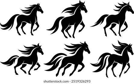 Ilustración vectorial icónica de la silueta del caballo del jinete del viento – arte de la línea y diseño del contorno