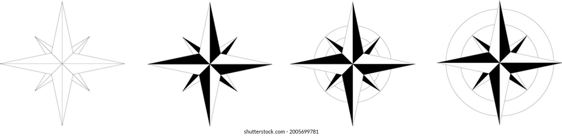 Wind rose - 4 models of compass rose