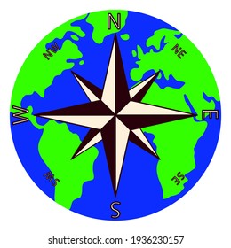 Wind rose against background of the planet Earth.