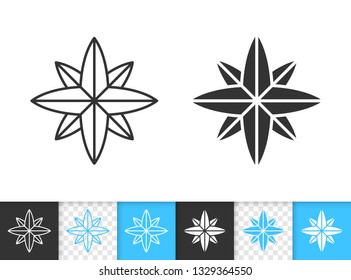 Wind Rose black linear and silhouette icons. Thin line sign of compass. Map outline pictogram isolated on white, color, transparent background. Vector Icon shape. Star simple symbol closeup