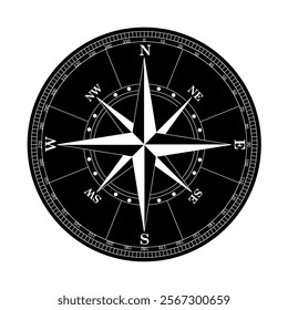 Wind Rose black. Marine compass. Vector illustration
