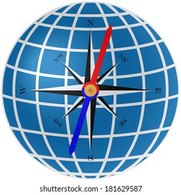 Wind rose with blue globe