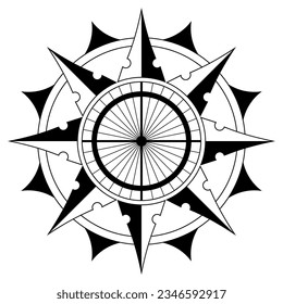 Wind rose or Compass rose abstract vector. Sixteen directions.
In Example useable as Marine, nautical or trekking navigation symbol. Or using in a map.
Isolated background.