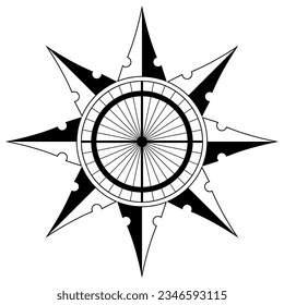 Wind rose or Compass rose abstract vector. Eight directions.
In Example useable as Marine, nautical or trekking navigation symbol. Or using in a map.
Isolated background.