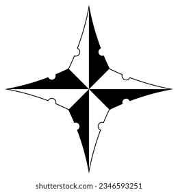 Wind rose or Compass rose abstract vector. Four directions.
In Example useable as Marine, nautical or trekking navigation symbol. Or using in a map.
Isolated background.