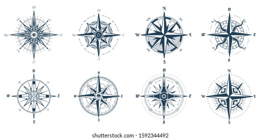 Wind rose compass with direction arrows, icons