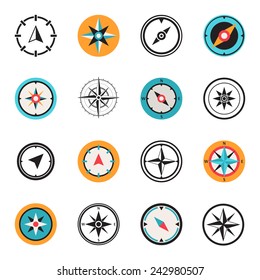 Wind Rose Compass Flat Symbols Set