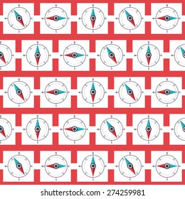 Wind rose compass flat vector symbols, seamless pattern.