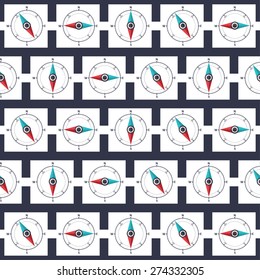 Wind rose compass flat vector symbols seamless pattern.