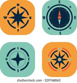 Wind rose compass flat vector symbols set.