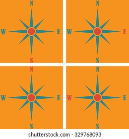 Wind rose compass flat vector symbols set.