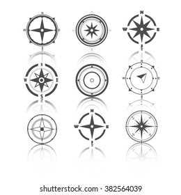 Wind rose compass flat vector symbols set.