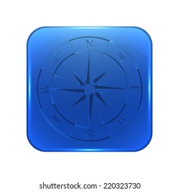 wind rose compass icon - glossy blue button
