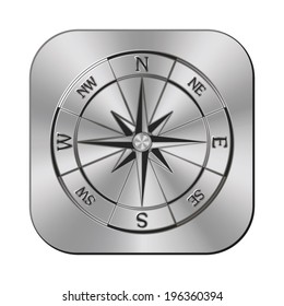wind rose compass icon - vector metal button