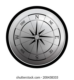 wind rose compass icon - vector round button on light background
