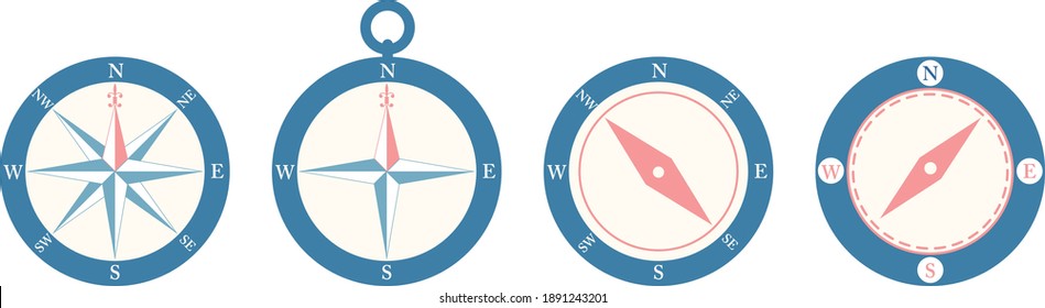 wind rose compass icons set, vector illustration